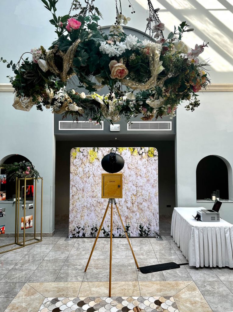 A gorgeous vintage photo booth set up in the hall at Xara Lodge