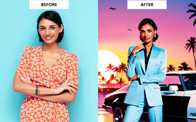 Before and after images at an AI event