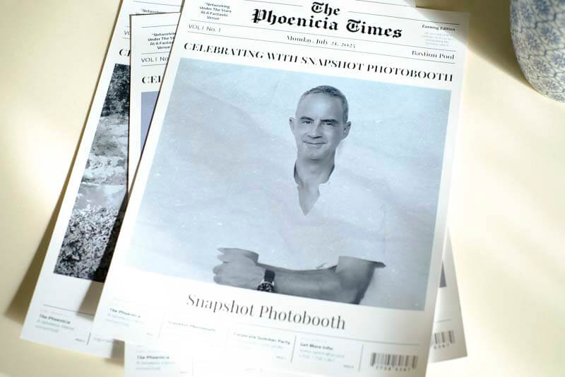 Sample of a customised newspaper photo booth print