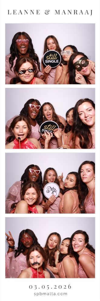 Snapshot-Photobooth-Malta-7 Group of wedding guests laughing in the photo booth.