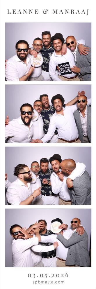 Snapshot-Photobooth-Malta-9 Fun group portrait of friends at the wedding reception.