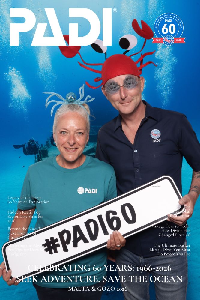 padi-event-photo-booth-guests A couple of smiling guests posing together for a picture holding props.