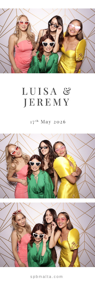 wedding-photo-booth-malta-four-women-having-fun-photo-strip Group of wedding guests smiling and making memories in a reception photo booth strip.